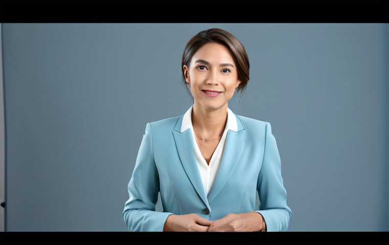 A professional female live stream host in a modest, elegant business blazer and blouse, fully clothed, appropriate attire, professional dress. She stands in a bright, modern live streaming studio with soft diffused lighting, a sleek product display subtly visible in the background. She is engaging warmly with the camera, creating an inviting and trustworthy atmosphere. Perfect anatomy, correct proportions, natural pose, well-formed hands, proper finger count, natural body proportions, safe for work, appropriate content, fully clothed, professional, high quality studio photography, cinematic lighting.